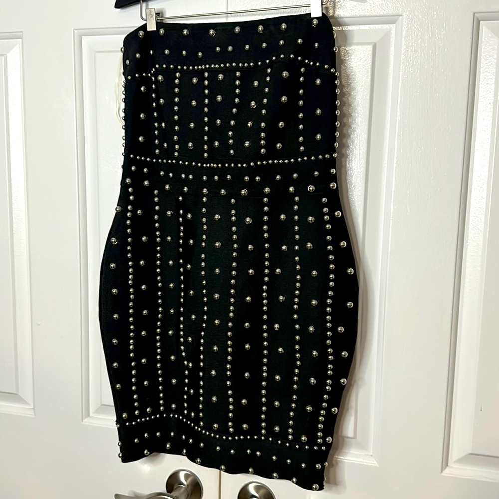 Black and silver bandage/spandex mini dress, size Medium (M), used.